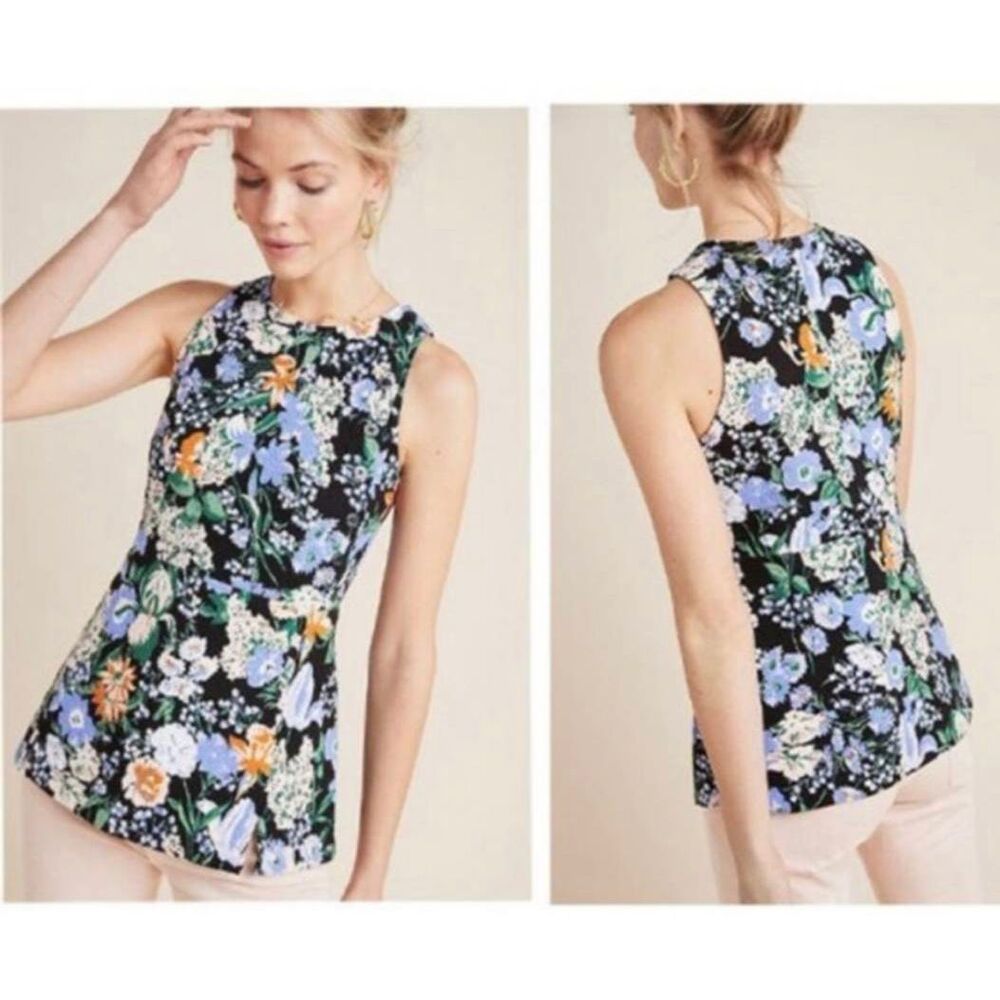 ANTHROPOLOGIE MAEVE Brenner Floral Sleeveless Tank Top with Buttons